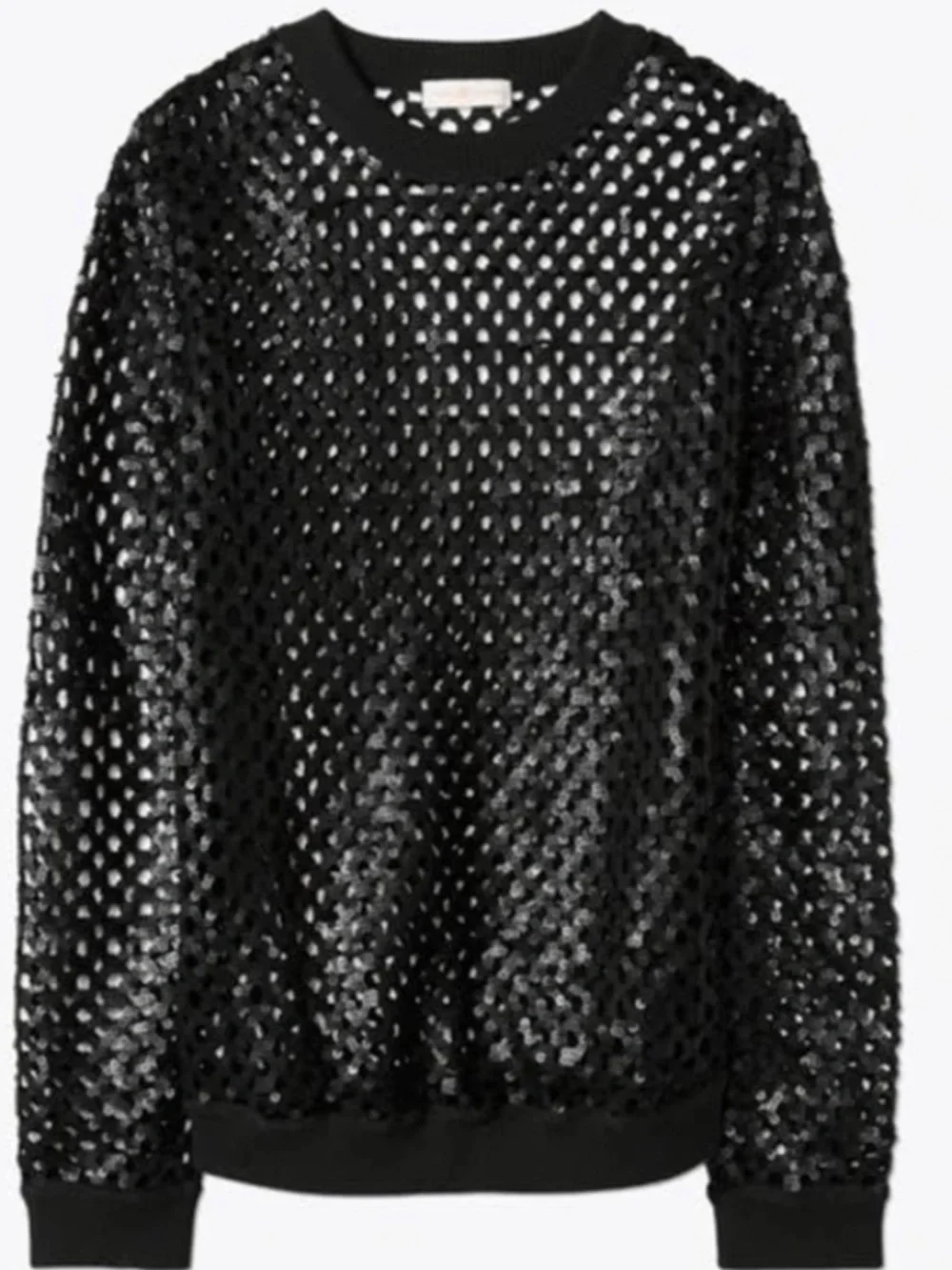 Tory Burch Black Lansing Merino Wool Blend Open Knit Sequin Sweater Women's M